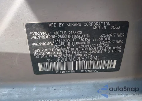 2024 Subaru Crosstrek Premium z USA, uszkodzony, nr VIN JF2GUADC2R8218941